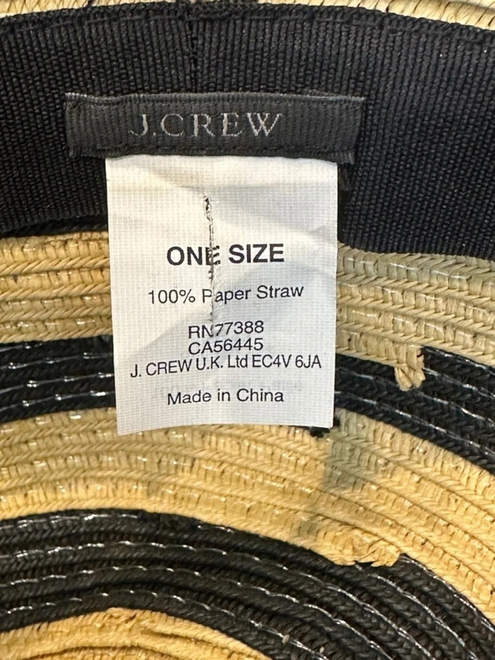 J.Crew Wide Brim Floppy Straw Sun Hat Black Tan Stripe Women’s O/S Beach Preppy